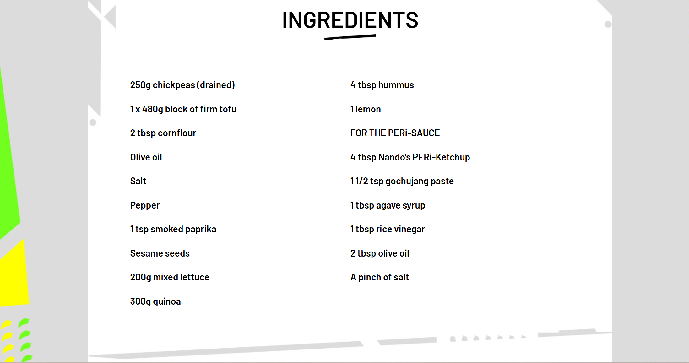 Nando's PERi-Tofu Protein Bowl Recipe Ingredients